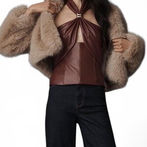 Anthropologie Sunday in Brooklyn Burgundy Faux Leather Halter Top, Size L